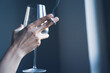 closeup of woman hands holding a cigarette and a wine glass
