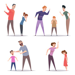 Sticker - Angry parents. Family problems aggressive mother and father bad relationship quarrel scream exact vector illustrations set in cartoon style