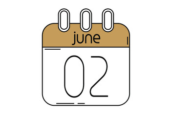 Day 2 calendar template for the month of June. Calendar page for June days.