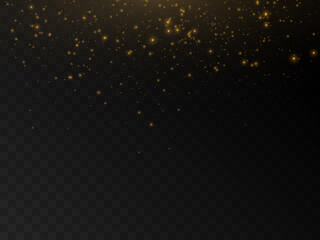 Poster - Light gold background with bokeh, falling golden sparks, dusty glitter with blur effect for the design of cards, invitations, congratulations, presentations.