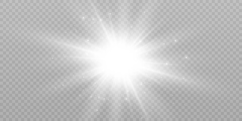 Poster - Flash of light, a star on a transparent background.Sun, summer. light sunlight png. Light burst of light png. vector