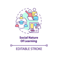 Wall Mural - Social nature of learning concept icon. Class teamwork. Principle of learning abstract idea thin line illustration. Isolated outline drawing. Editable stroke. Arial, Myriad Pro-Bold fonts used