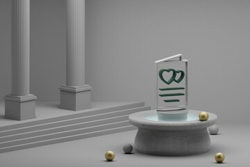 Poster - Beautiful abstract illustrations Wedding Invitation with heart symbol icon on a fountain and column background. 3d rendering illustration. Background pattern for design. Wedding day.