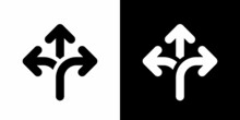 Three-way Direction Arrow Icon Vector In Round Shape Style