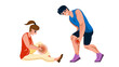cramp leg vector. man woman pain, muslule injury, foot massage, ache, runner hurt cramp leg character. people flat cartoon illustration