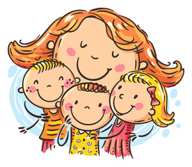 Leinwandbilder - Doodle family clipart - mother embracing children