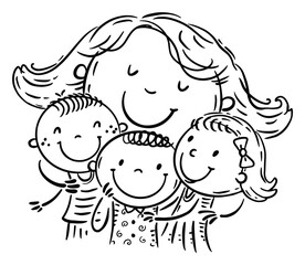 Leinwandbilder - Outline family clipart - mother hugs children