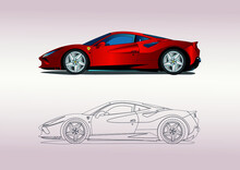 Modern Vector Layout Of A Red Sports Car.- Side View - 3D Illustration ( Ferrari F8 Tributo)
