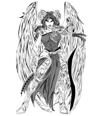 Wall Mural - angel knight demon black and white sketch