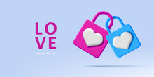 Love Banner With 3d Illustration Of Padlocks With Heart Of Pink And Blue Colors