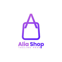 Wall Mural - Simple letter A and shoping bag logo design for mart, market, store and shop brand identity