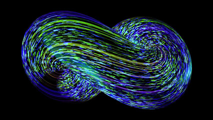 abstract 3d spiral with neon moving lines on black background. animation. multicolored looped spiral