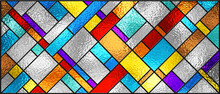 Stained Glass Window. Abstract Colorful Stained-glass Background. Art Deco Geometric Decor For Interior. Modern Pattern. Luxury Modern Interior. Transparency. Multicolor Template For Design Interior.