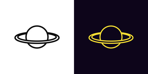 Wall Mural - Outline Saturn planet icon, with editable stroke. Planet silhouette with ring, Saturn pictogram. Cosmos technologies