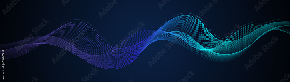 Abstract dark background with flowing wave lines. Glowing wavy lines ...