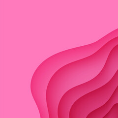 Wall Mural - Paper cut background with waves and hole. Pink 3d abstract backdrop with smooth wavy layers. Women's Breast Cancer Concept. Creative poster template in rose color. Female vector card illustration
