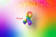 3D Rainbow ribbon on  rainbow background. LGBTQ community pride parade month concept.3d vector illustration.