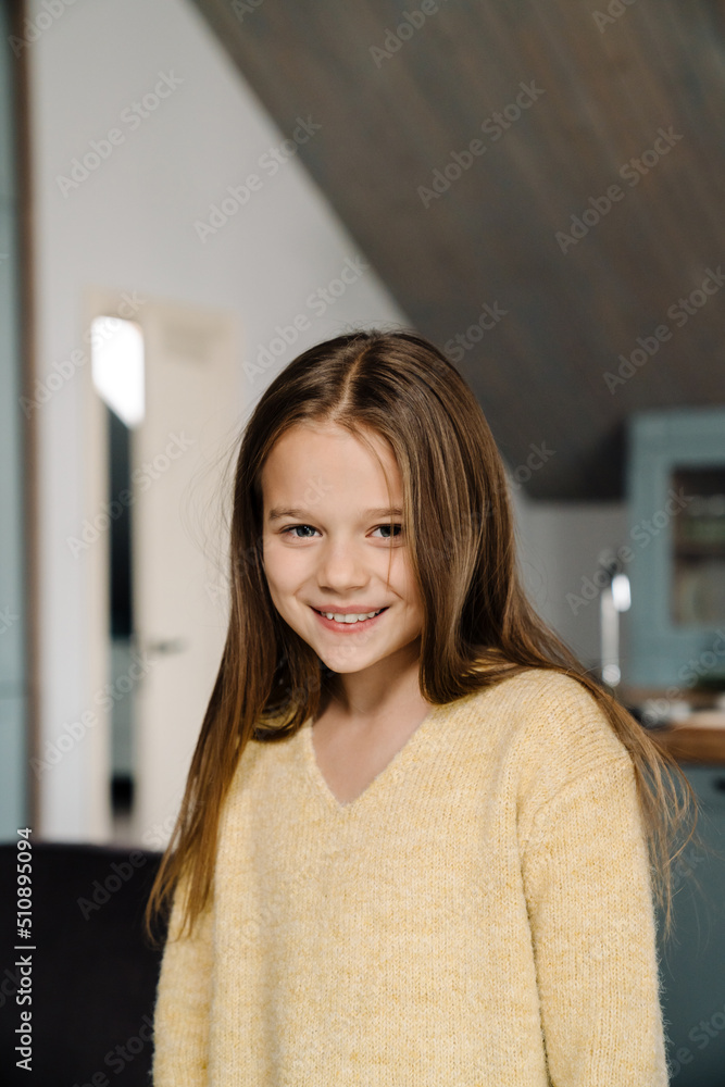 White blonde girl smiling and looking at camera Stock Photo | Adobe Stock