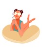 woman relaxing and sunbathing swimming on yellow inflatable rings illustration in flat style
