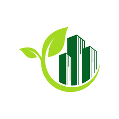 Wall Mural - green leaf building environment logo design vector