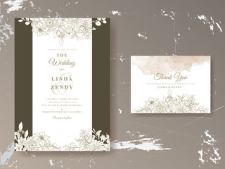 Wall Mural - Elegant floral line art wedding invitation card template