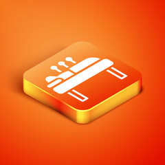 Sticker - Isometric Acupuncture therapy icon isolated on orange background. Chinese medicine. Holistic pain management treatments. Vector