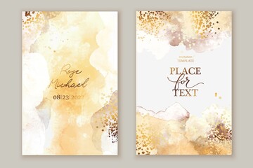 Wall Mural - Elegant marble, stone  texture. Watercolor, ink vector background with brown,  grey,  beige for cover, invitation template, wedding card, menu design. Golden goil lines, crack, stone veins. 