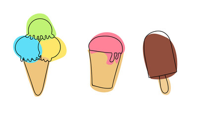 Wall Mural - Set of ice creams hand draw illustration with color. Vector minimalism