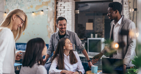 Businesspeople having informal meeting in a restaurant