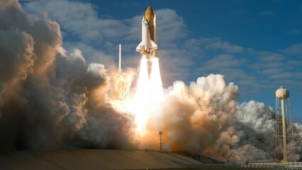 Wall Mural - space shuttle takes off into space. elements of this image furnished by nasa.