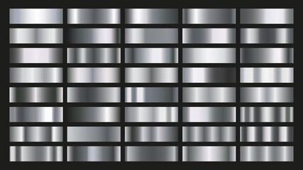 Wall Mural - Linear metal gradients. Chrome plate, stainless steel and silver metallic gradient vector set