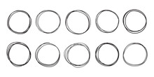 Hand Drawn Circles. Round Doodle Frames, Sketch Line Circle And Circular Scribble Ring Vector Set
