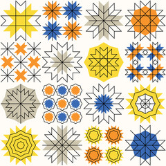 Wall Mural - Colorful art background with abstract geometric shapes. Trendy Neo Memphis seamless pattern.