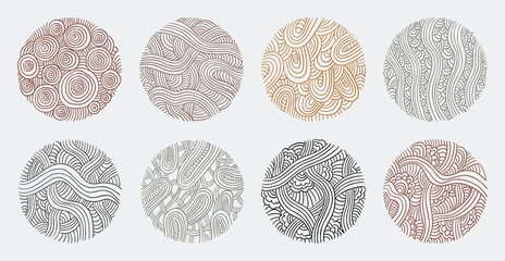 Wall Mural - Set of hand drawn abstract lines and curves patterns. Circle doodle background frame elements.