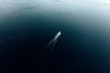 Aerial View Of Speed Boat In The Sea . High Quality Photo
