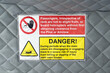 Internal safety signs in the cargo bay of a Chinook combat helicopter