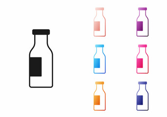 Poster - Black Closed glass bottle with milk icon isolated on white background. Set icons colorful. Vector