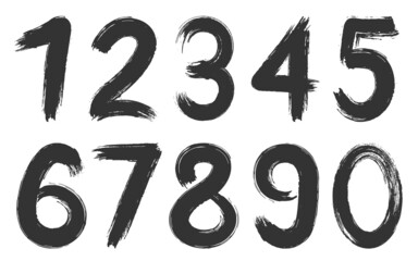 handwritten ink number grunge black silhouette set. modern caligraphic rubbed dirty smear typeface h