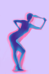 Wall Mural - Silhouette of beautiful sexy woman behind curtain on color background