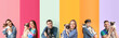 canvas print picture - Set of people with cute dogs on colorful background. Friendship Day