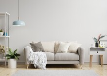 White Minimalist Interior Living Room Have Sofa And Decoration.