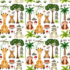 Wall Mural - Cute animals seamless pattern