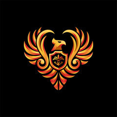 Wall Mural - Golden Eagle or phoenix crest shield