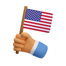 3d Hand Hold American Flag Icon. Vector Render Illustration, Isolated On A White Background.