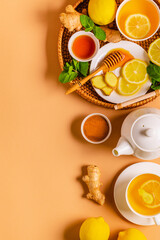 Wall Mural - Green tea with lemon, ginger and honey.