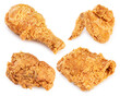 © MERCURY studio - Fried chicken drumsticks chicken wings isolated on white background, Fried chicken on white With clipping path.