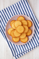 Wall Mural - Homemade Pure Butter Shortbreads on a Pink Plate, top view. Flat lay, overhead, from above.