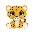 Cute cheetah baby on white background. Vector illustration of wild animal in childish cartoon flat style.