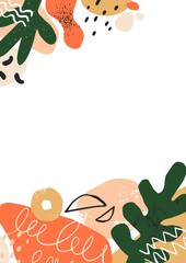 Fototapete - Modern card design with abstract creative doodle shapes, leaf. Trendy vertical banner with minimalistic fluid organic elements pattern and background for text. Colored flat vector illustration