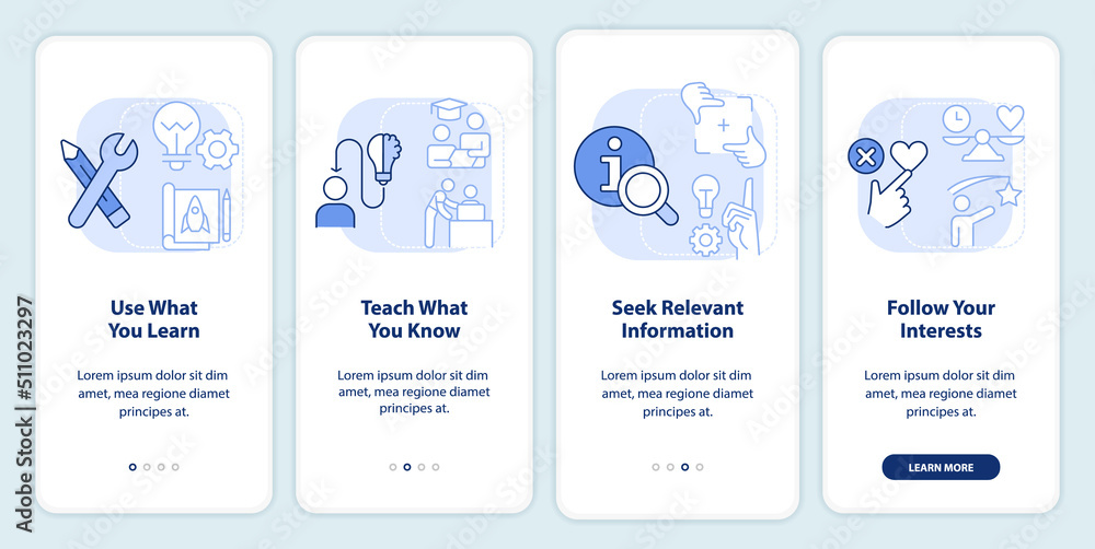 Practical learning techniques light blue onboarding mobile app screen ...